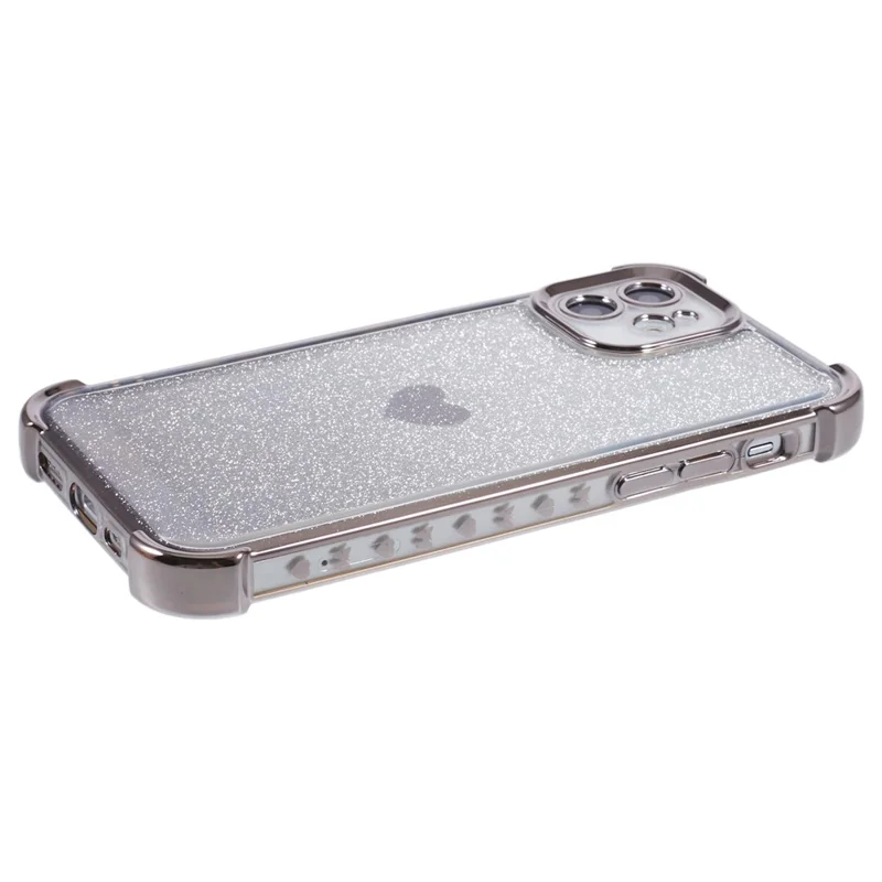 For iPhone 12 Case Heart Pattern TPU Glitter Phone Cover Four Corners Air Cushion - Grey