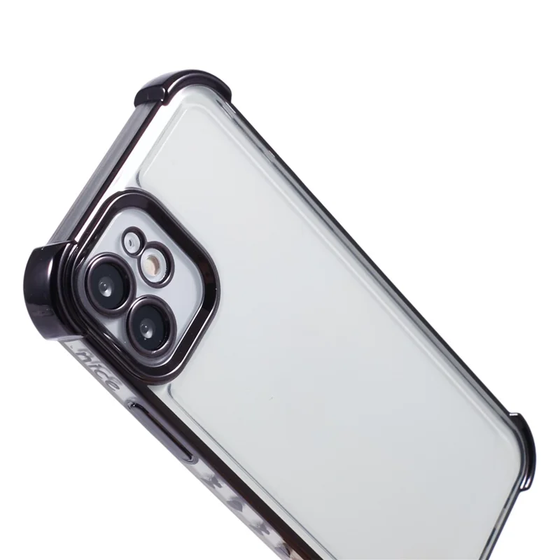 Pour iPhone 12 Case TPU Clear Back Phone Cover Electroplating Love Heart - Noir