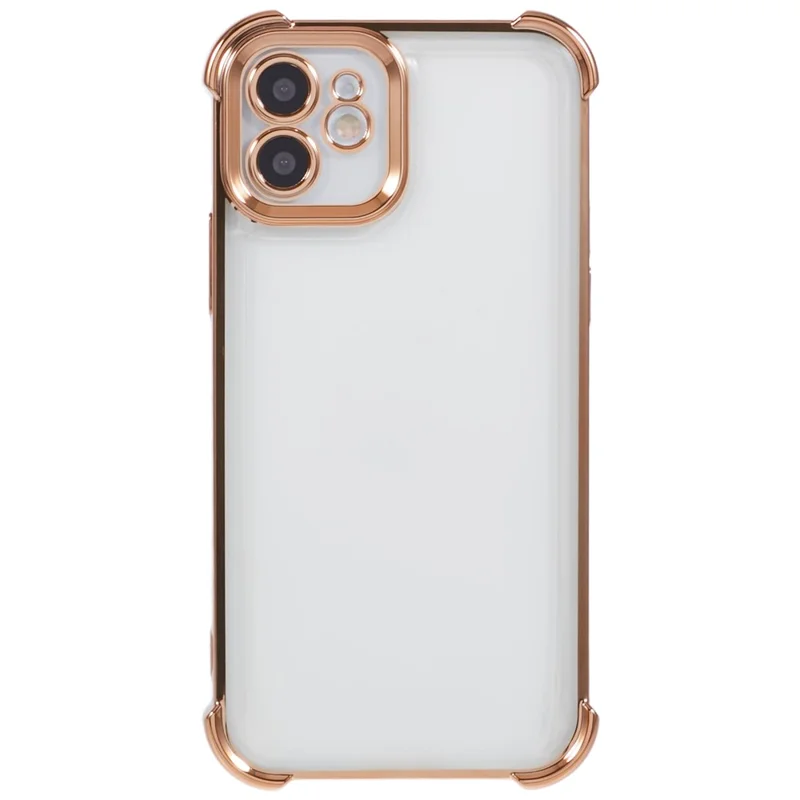 For iPhone 12 Case TPU Clear Back Phone Cover Electroplating Love Heart - Gold