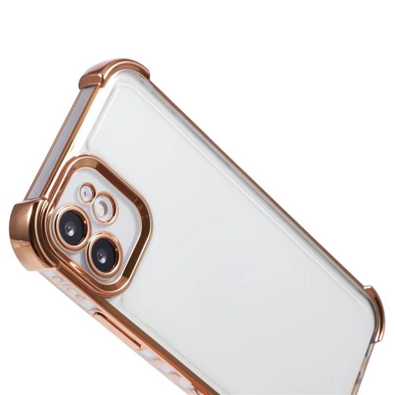 For iPhone 12 Case TPU Clear Back Phone Cover Electroplating Love Heart - Gold