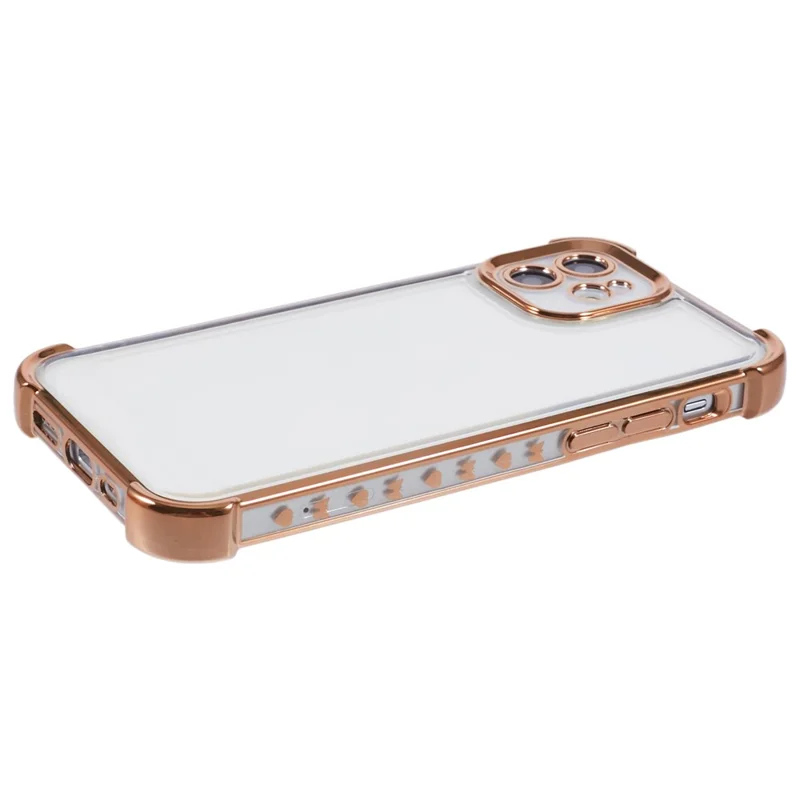 For iPhone 12 Case TPU Clear Back Phone Cover Electroplating Love Heart - Gold