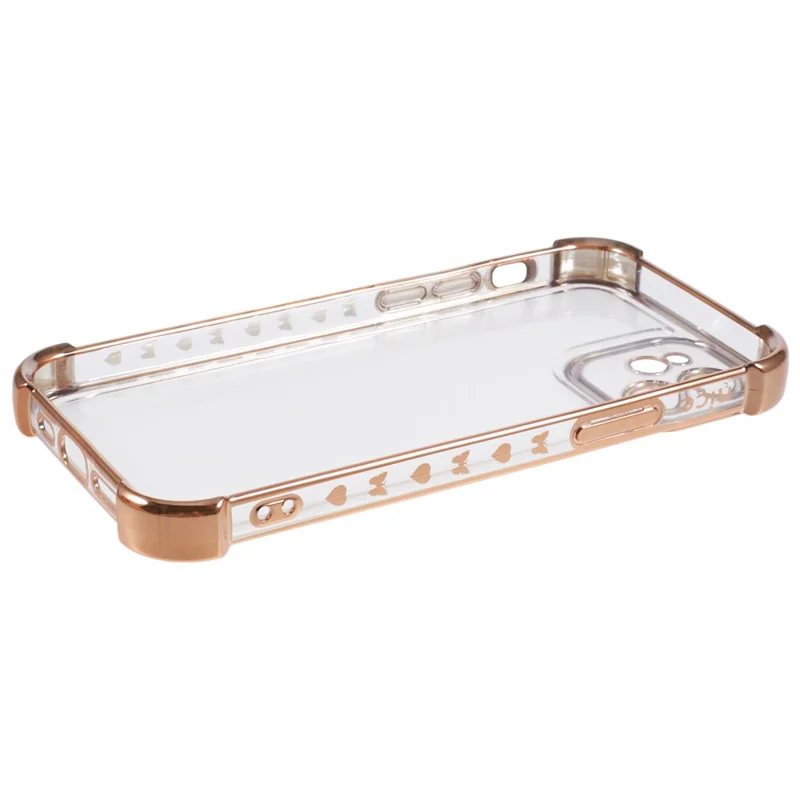 For iPhone 12 Case TPU Clear Back Phone Cover Electroplating Love Heart - Gold