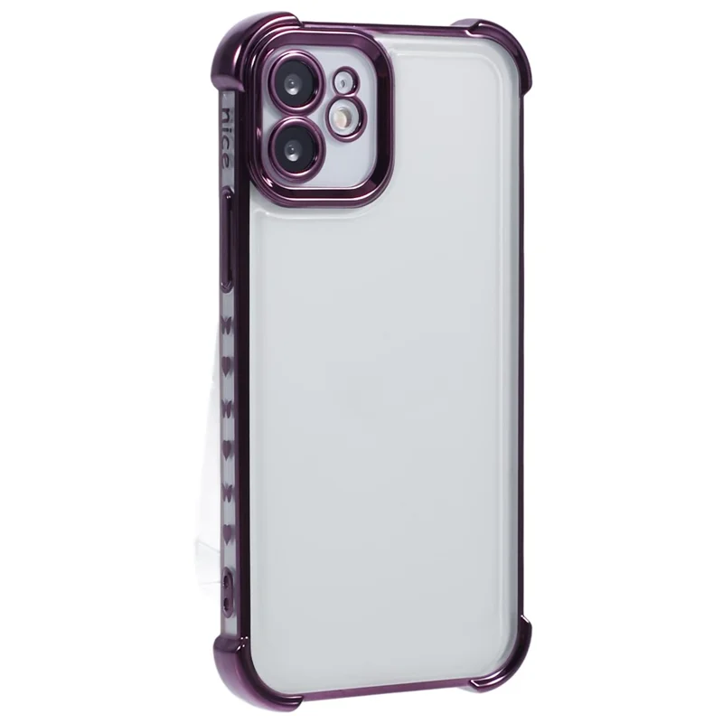 For iPhone 12 Case TPU Clear Back Phone Cover Electroplating Love Heart - Dark Purple