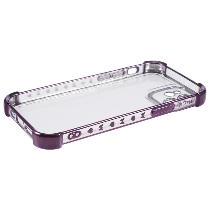 For iPhone 12 Case TPU Clear Back Phone Cover Electroplating Love Heart - Dark Purple