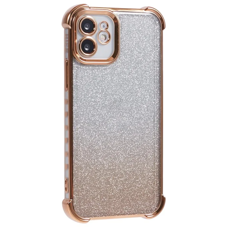 For iPhone 12 Case Electroplating Glitter Soft TPU Phone Cover Side Heart Pattern -  Gold