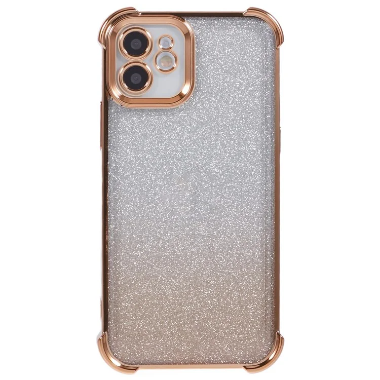 For iPhone 12 Case Electroplating Glitter Soft TPU Phone Cover Side Heart Pattern -  Gold