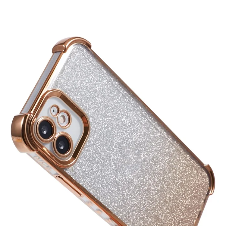 For iPhone 12 Case Electroplating Glitter Soft TPU Phone Cover Side Heart Pattern -  Gold