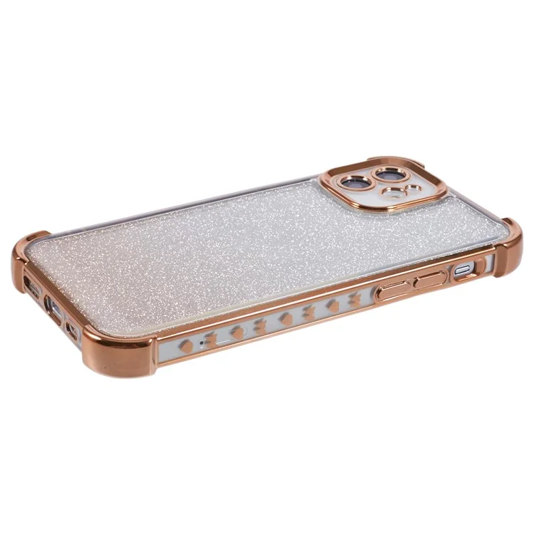 For iPhone 12 Case Electroplating Glitter Soft TPU Phone Cover Side Heart Pattern -  Gold
