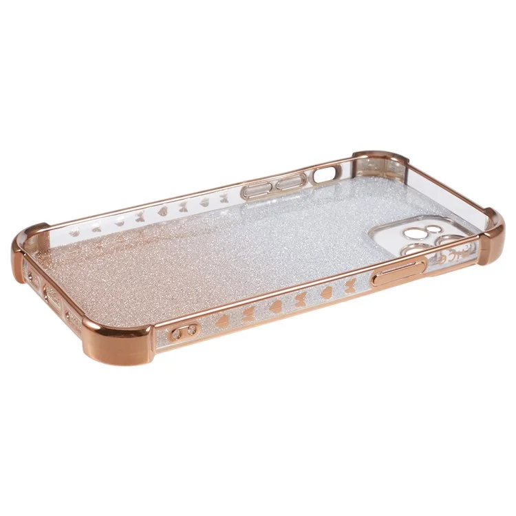 For iPhone 12 Case Electroplating Glitter Soft TPU Phone Cover Side Heart Pattern -  Gold
