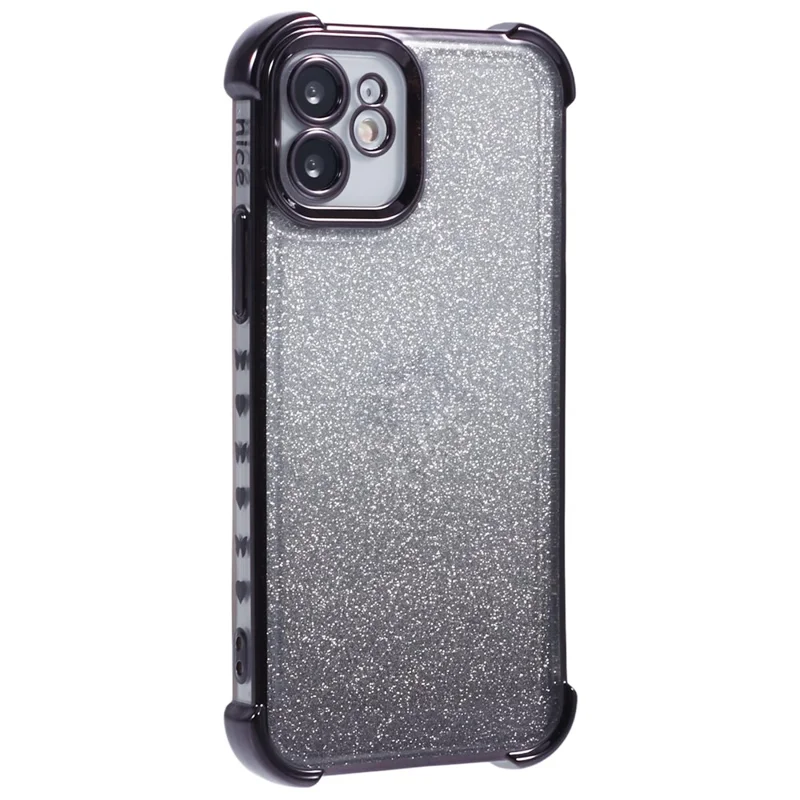 For iPhone 12 Case Electroplating Glitter Soft TPU Phone Cover Side Heart Pattern -  Black