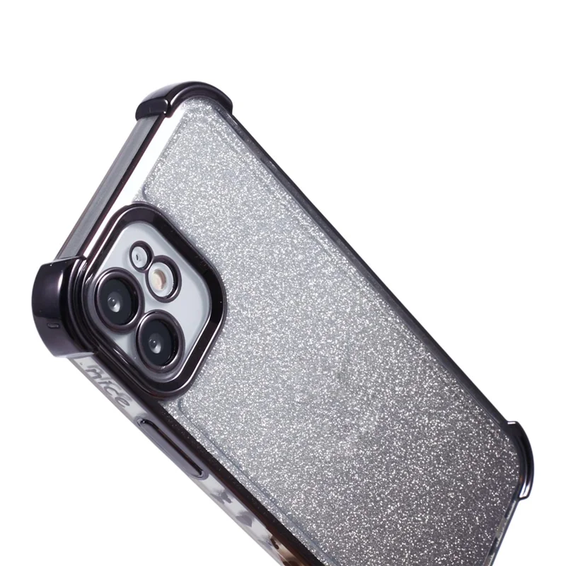 For iPhone 12 Case Electroplating Glitter Soft TPU Phone Cover Side Heart Pattern -  Black