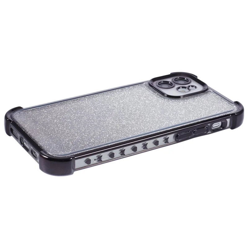 For iPhone 12 Case Electroplating Glitter Soft TPU Phone Cover Side Heart Pattern -  Black