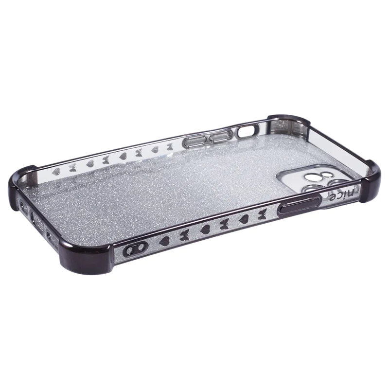 For iPhone 12 Case Electroplating Glitter Soft TPU Phone Cover Side Heart Pattern -  Black