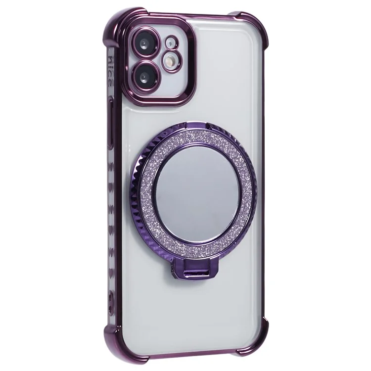 For iPhone 12 Case Makeup Mirror TPU Clear Phone Cover Invisible Kickstand - Dark Purple