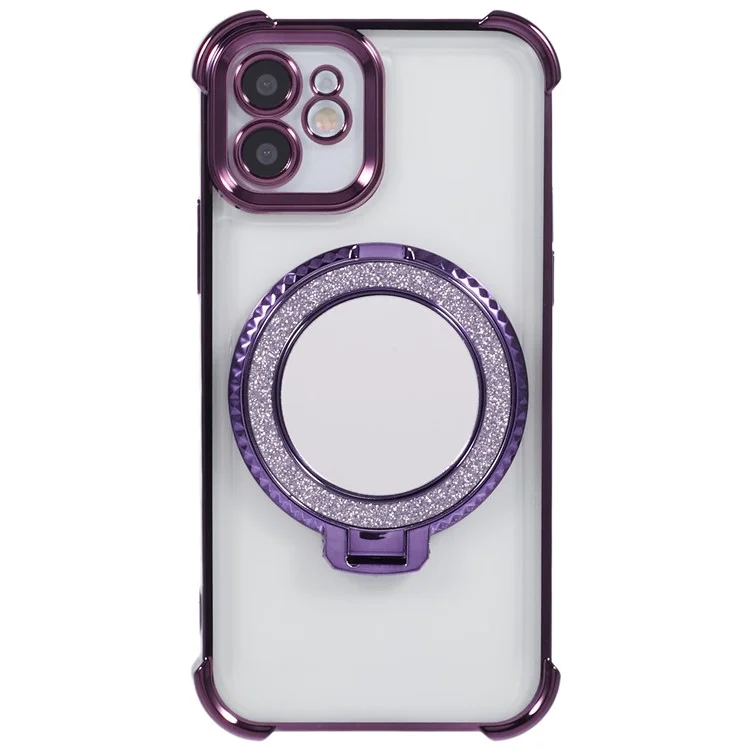 For iPhone 12 Case Makeup Mirror TPU Clear Phone Cover Invisible Kickstand - Dark Purple