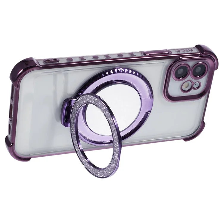 For iPhone 12 Case Makeup Mirror TPU Clear Phone Cover Invisible Kickstand - Dark Purple