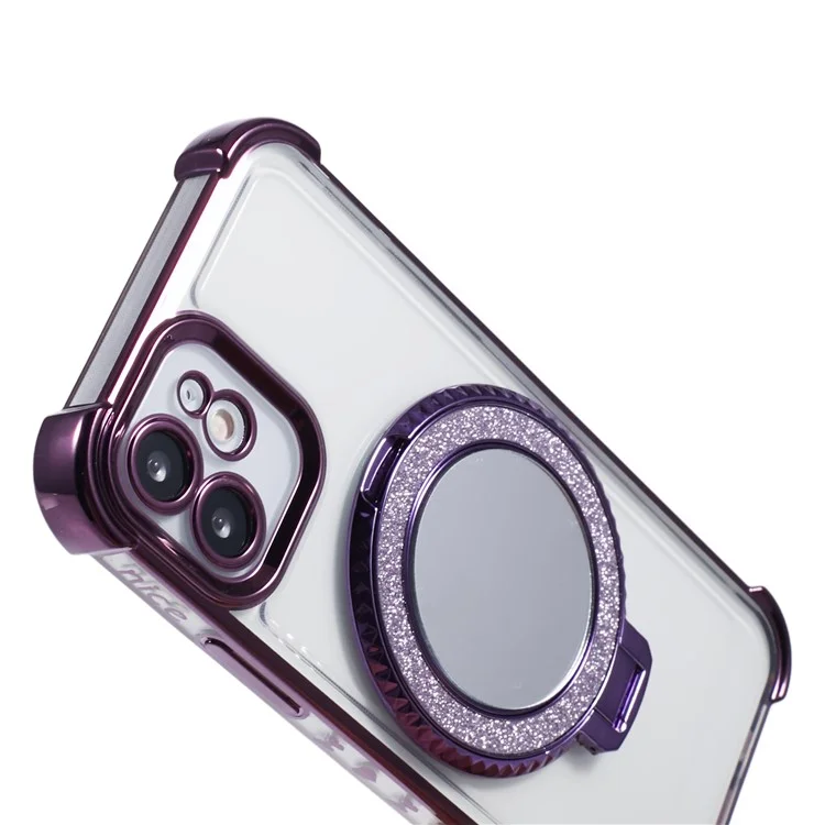 For iPhone 12 Case Makeup Mirror TPU Clear Phone Cover Invisible Kickstand - Dark Purple