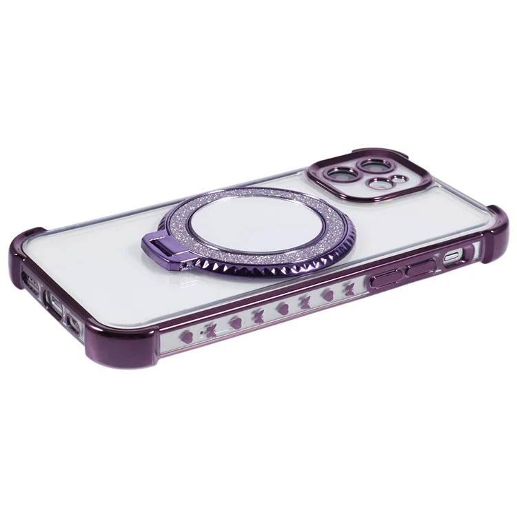 For iPhone 12 Case Makeup Mirror TPU Clear Phone Cover Invisible Kickstand - Dark Purple