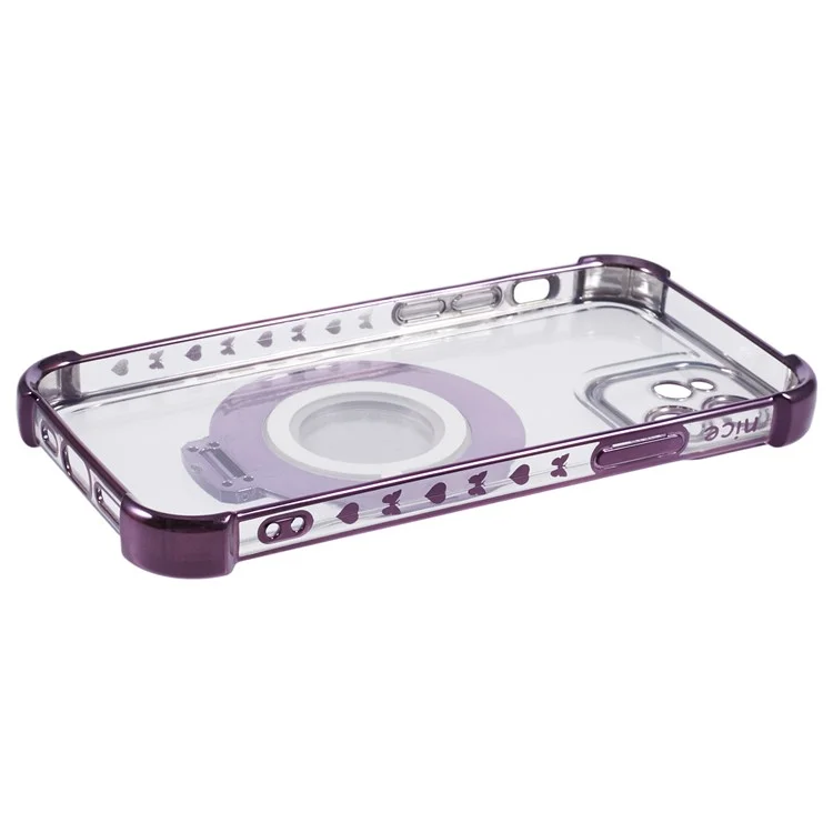 For iPhone 12 Case Makeup Mirror TPU Clear Phone Cover Invisible Kickstand - Dark Purple
