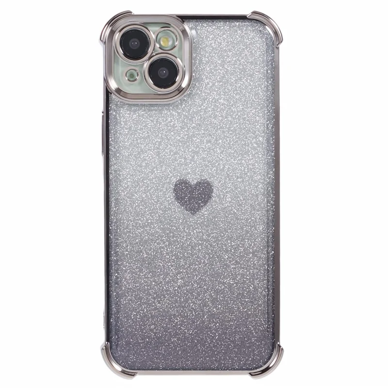 For iPhone 15 Plus Case Heart Pattern Glitter Anti-Drop TPU Phone Cover - Grey