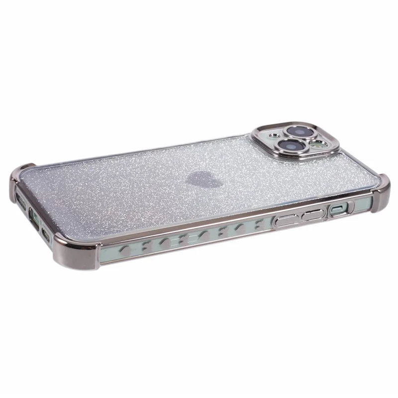 For iPhone 15 Plus Case Heart Pattern Glitter Anti-Drop TPU Phone Cover - Grey