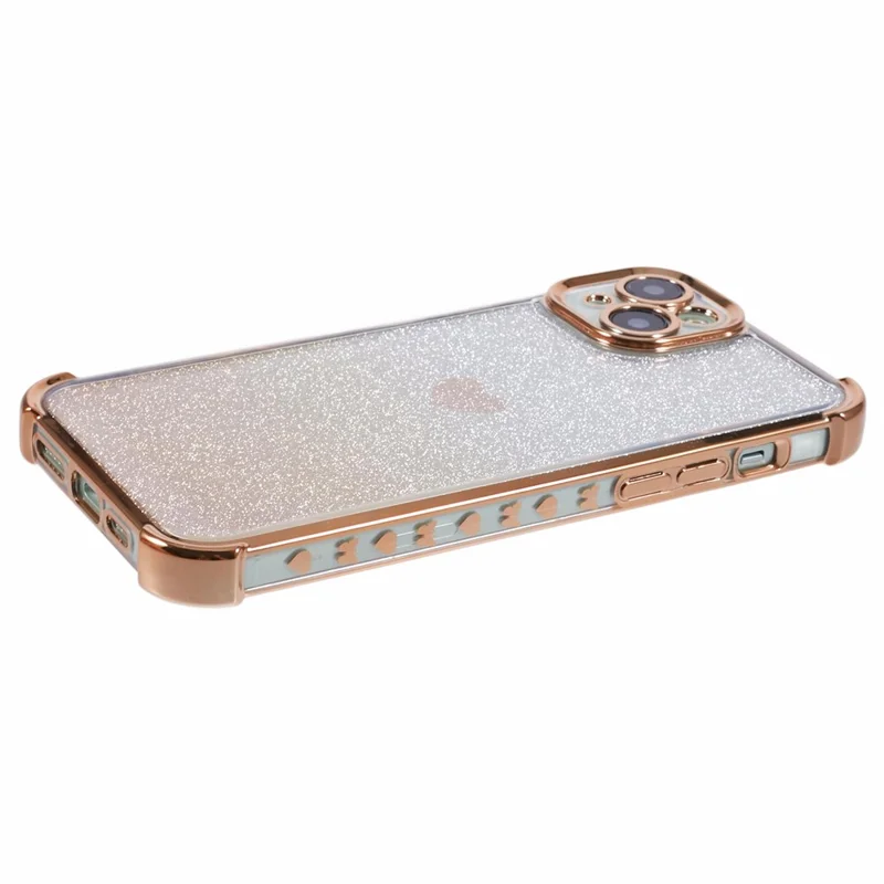 For iPhone 15 Plus Case Heart Pattern Glitter Anti-Drop TPU Phone Cover - Gold