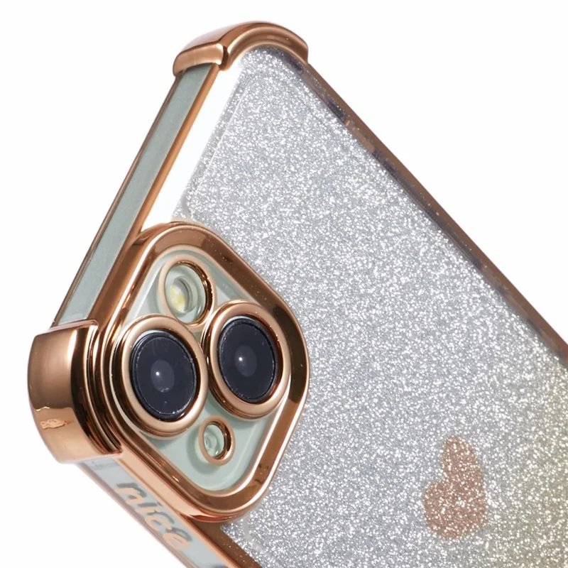 For iPhone 15 Plus Case Heart Pattern Glitter Anti-Drop TPU Phone Cover - Gold