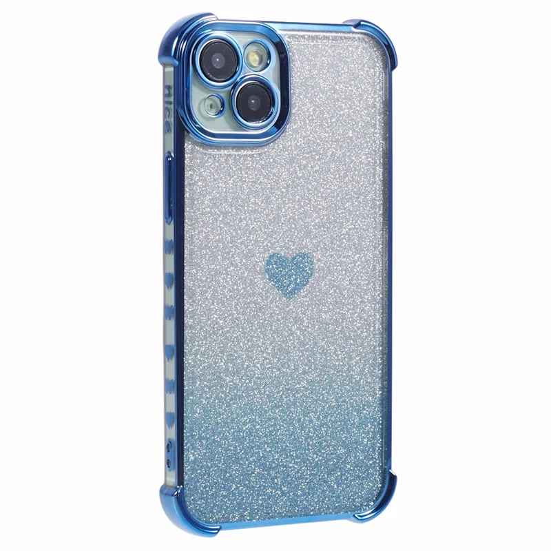 For iPhone 15 Plus Case Hjertemønster Glitter Anti-drop TPU Telefonbeskytter - Blå