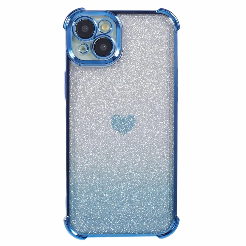 For iPhone 15 Plus Case Hjertemønster Glitter Anti-drop TPU Telefonbeskytter - Blå