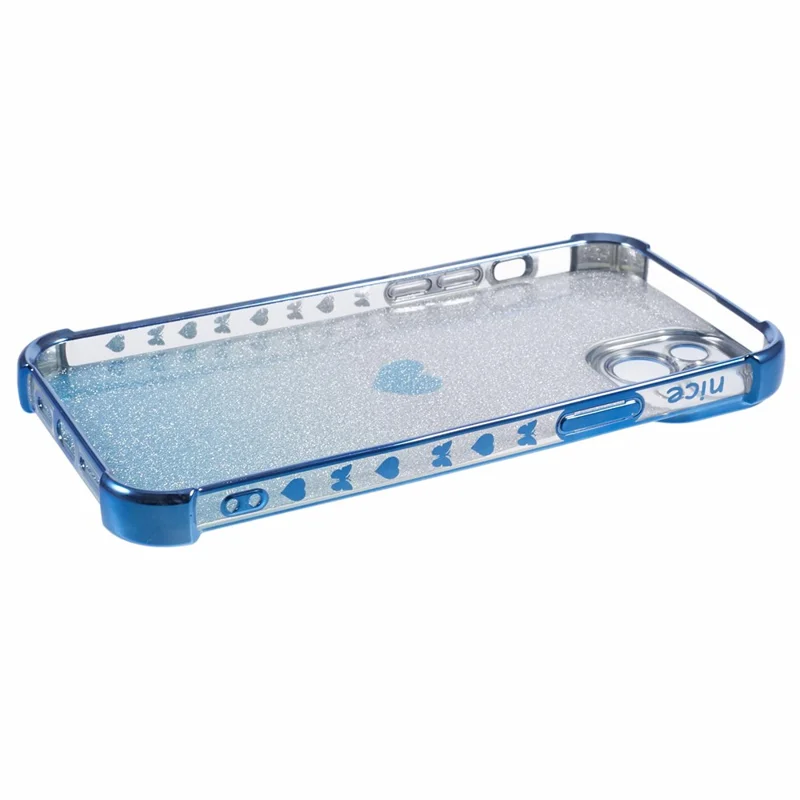 For iPhone 15 Plus Case Hjertemønster Glitter Anti-drop TPU Telefonbeskytter - Blå