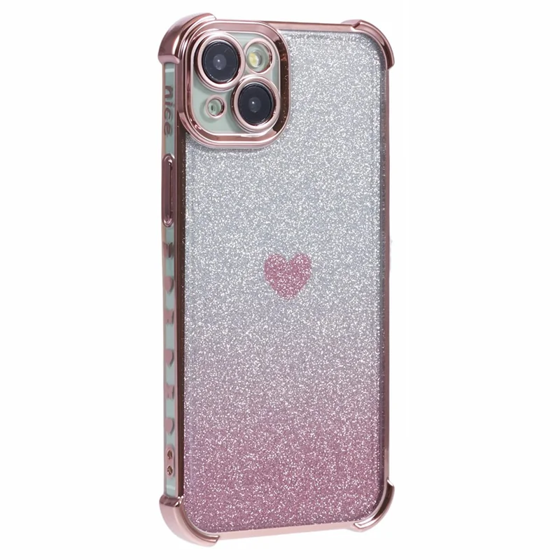 For iPhone 15 Plus Case Heart Pattern Glitter Anti-Drop TPU Phone Cover - Pink