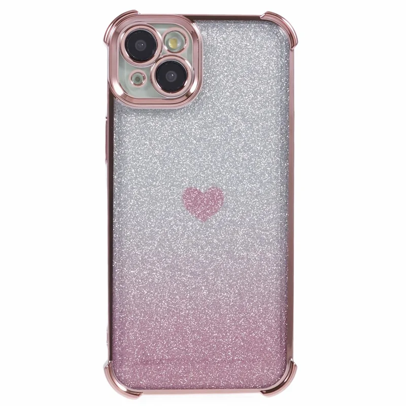 For iPhone 15 Plus Case Heart Pattern Glitter Anti-Drop TPU Phone Cover - Pink