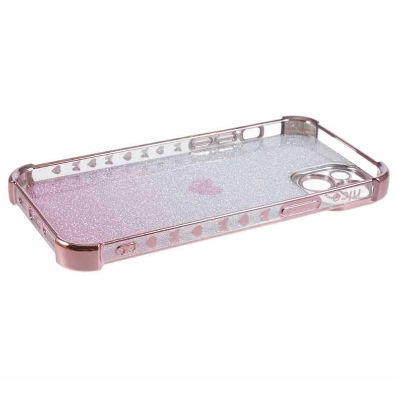 For iPhone 15 Plus Case Heart Pattern Glitter Anti-Drop TPU Phone Cover - Pink