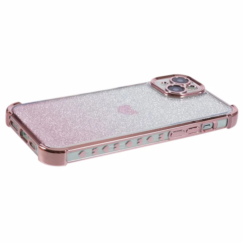 For iPhone 15 Plus Case Heart Pattern Glitter Anti-Drop TPU Phone Cover - Pink