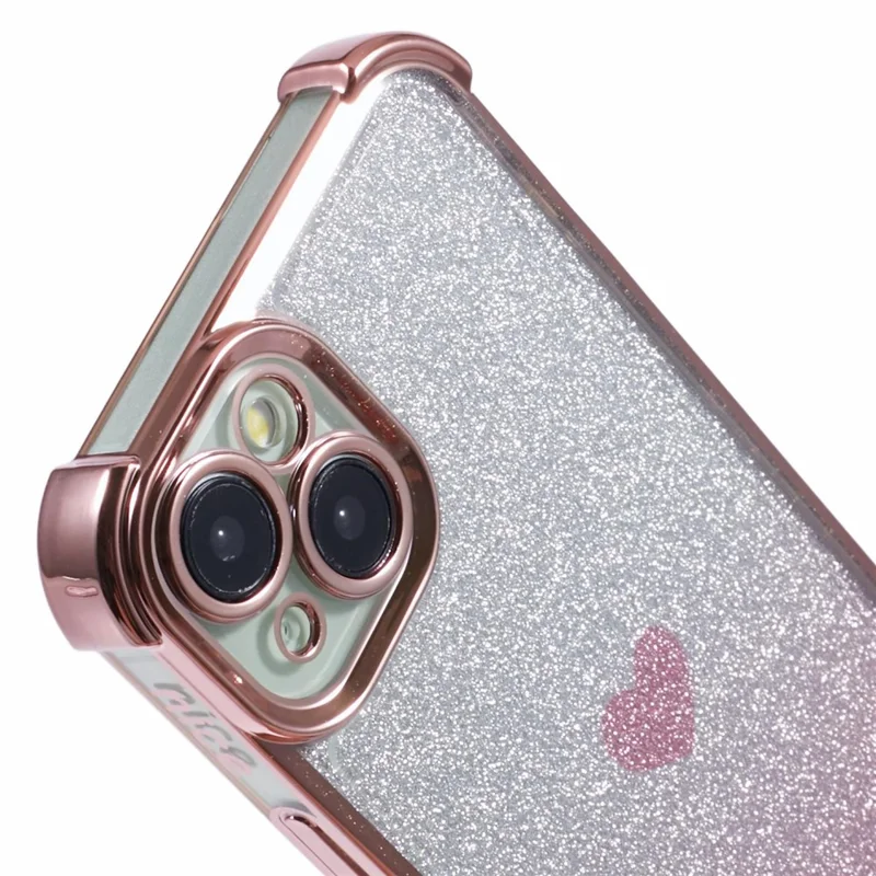 For iPhone 15 Plus Case Heart Pattern Glitter Anti-Drop TPU Phone Cover - Pink