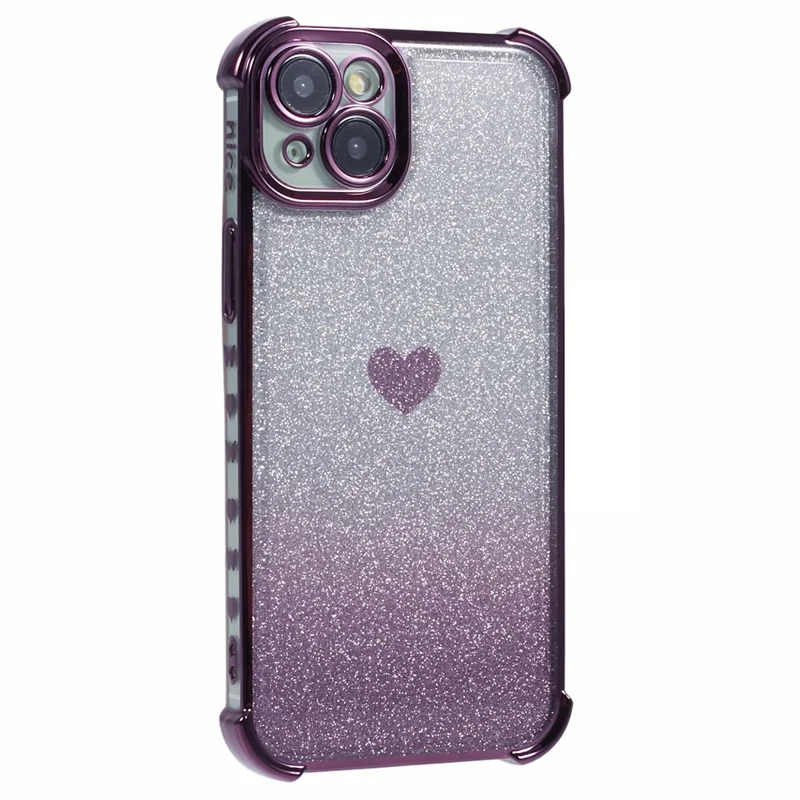 For iPhone 15 Plus Case Heart Pattern Glitter Anti-Drop TPU Phone Cover - Dark Purple