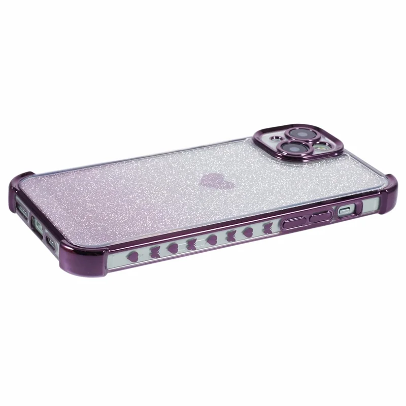 For iPhone 15 Plus Case Heart Pattern Glitter Anti-Drop TPU Phone Cover - Dark Purple