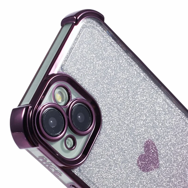 For iPhone 15 Plus Case Heart Pattern Glitter Anti-Drop TPU Phone Cover - Dark Purple