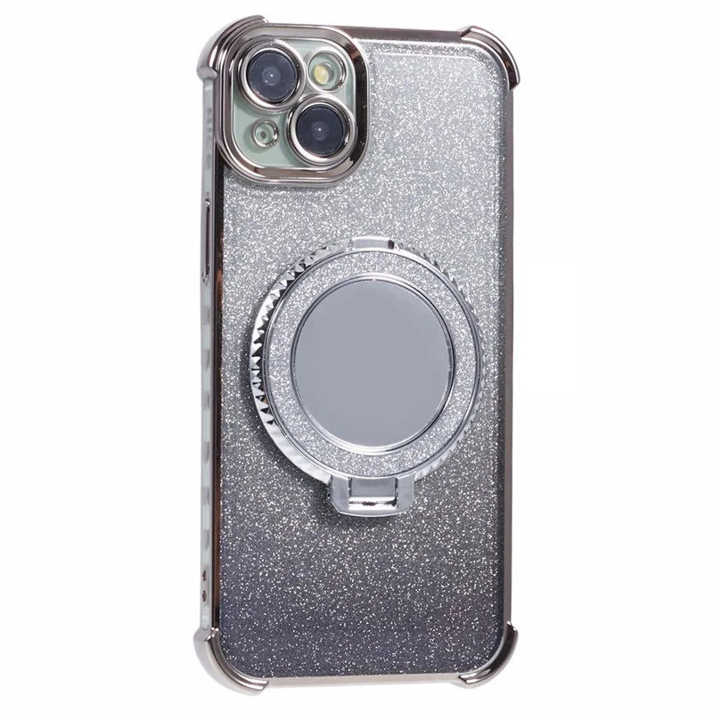 Funda con soporte para iPhone 15 Plus con purpurina TPU y espejo - Gris