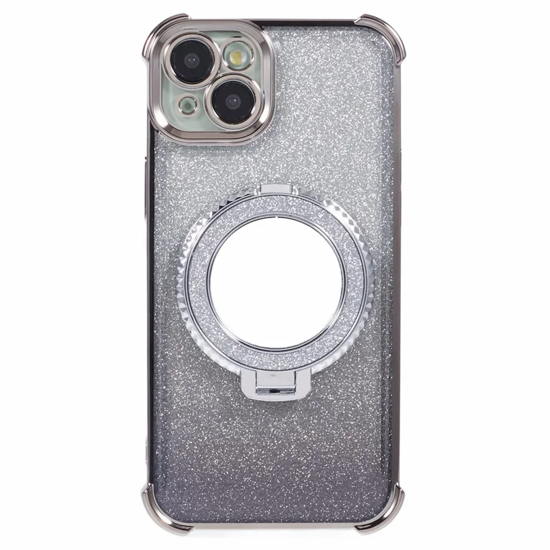 Funda con soporte para iPhone 15 Plus con purpurina TPU y espejo - Gris