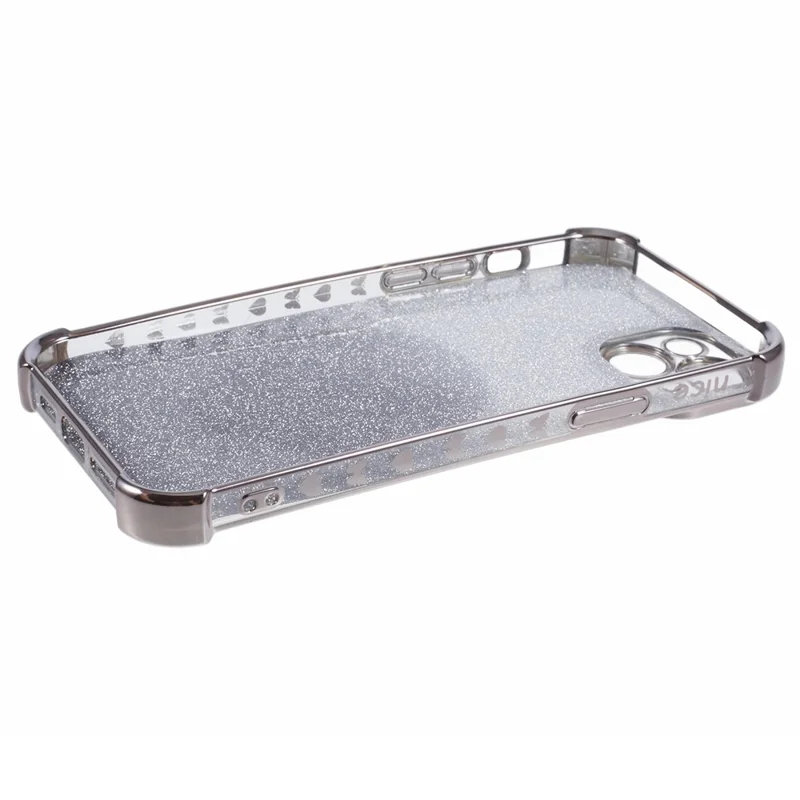 Funda con soporte para iPhone 15 Plus con purpurina TPU y espejo - Gris