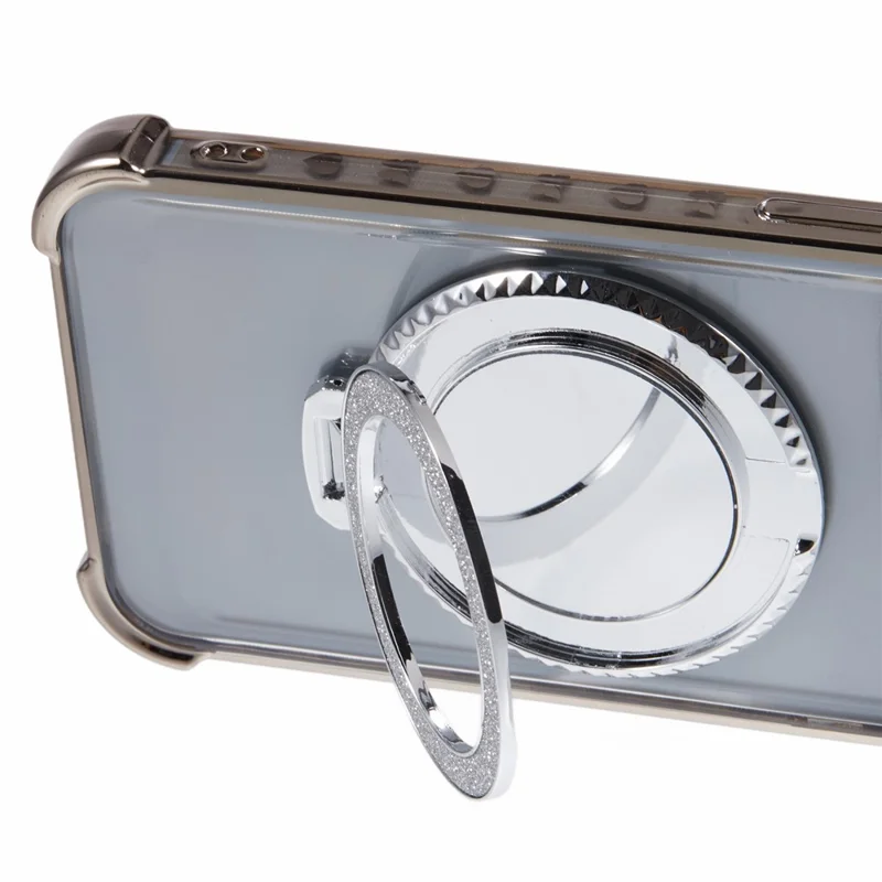 Funda con soporte para iPhone 15 Plus con purpurina TPU y espejo - Gris