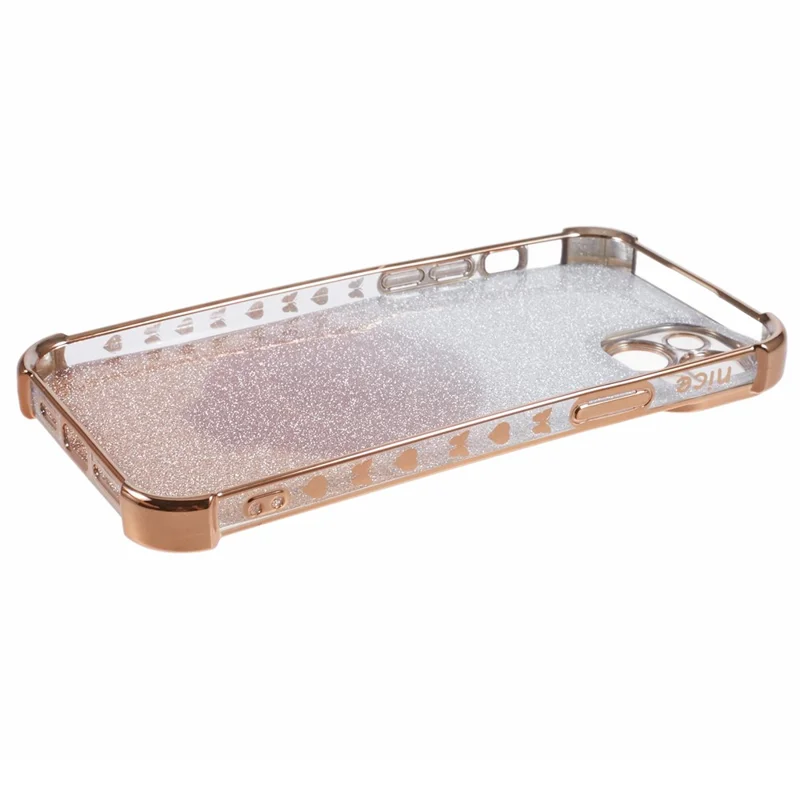 For iPhone 15 Plus Kickstand Case Glitter TPU Phone Cover with Mirror - Gold