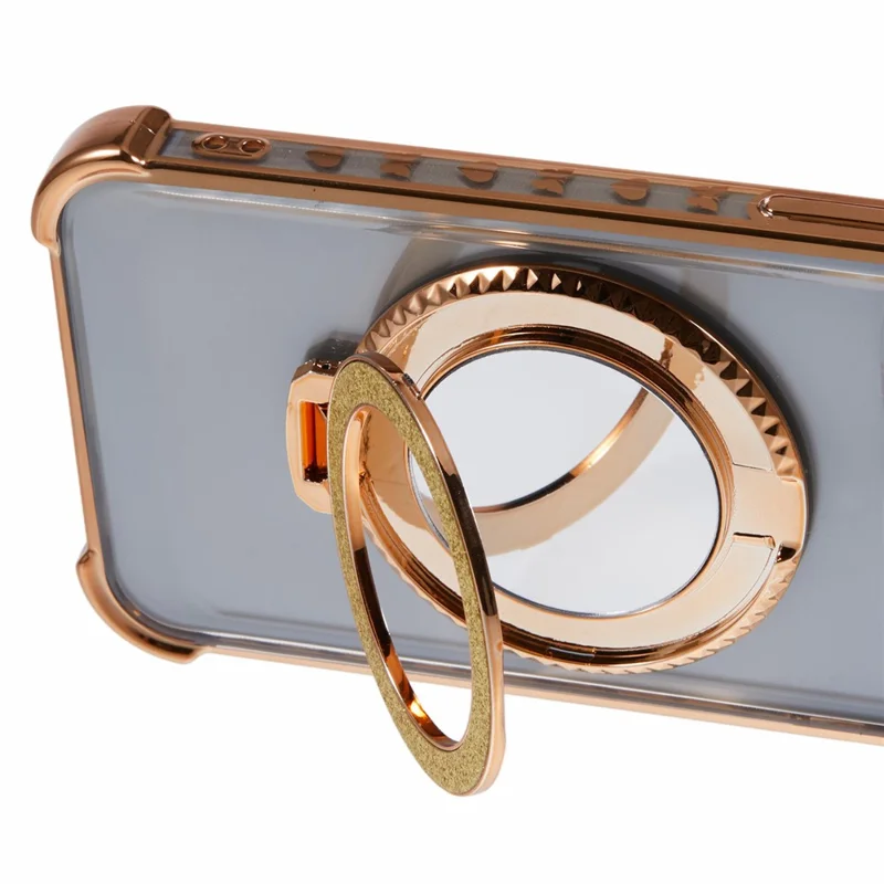 For iPhone 15 Plus Kickstand Case Glitter TPU Phone Cover with Mirror - Gold