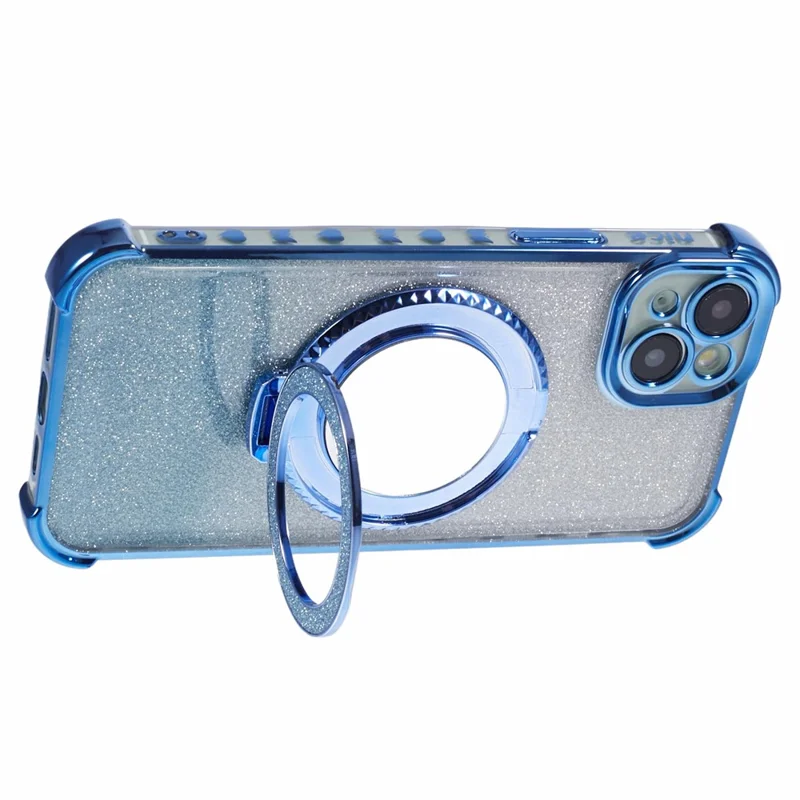 Futerał z podpórką do iPhone'a 15 Plus, błyszczący pokrowiec TPU z lustrem - niebieski