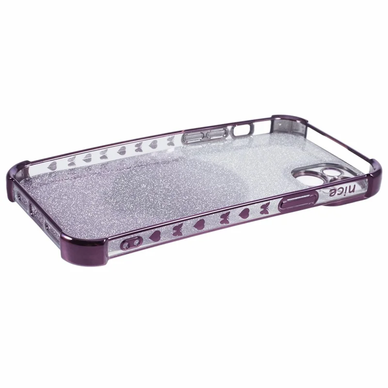 For iPhone 15 Plus Kickstand Case Glitter TPU Phone Cover with Mirror - Dark Purple