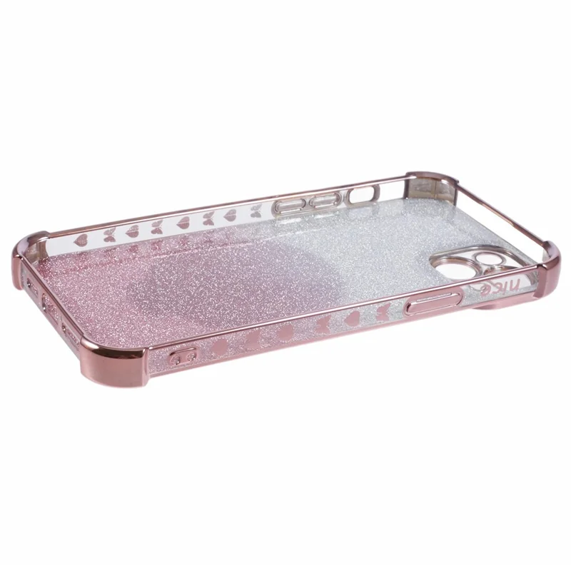 For iPhone 15 Plus Kickstand Case Glitter TPU Phone Cover with Mirror - Pink