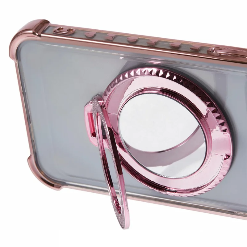 For iPhone 15 Plus Kickstand Case Glitter TPU Phone Cover with Mirror - Pink
