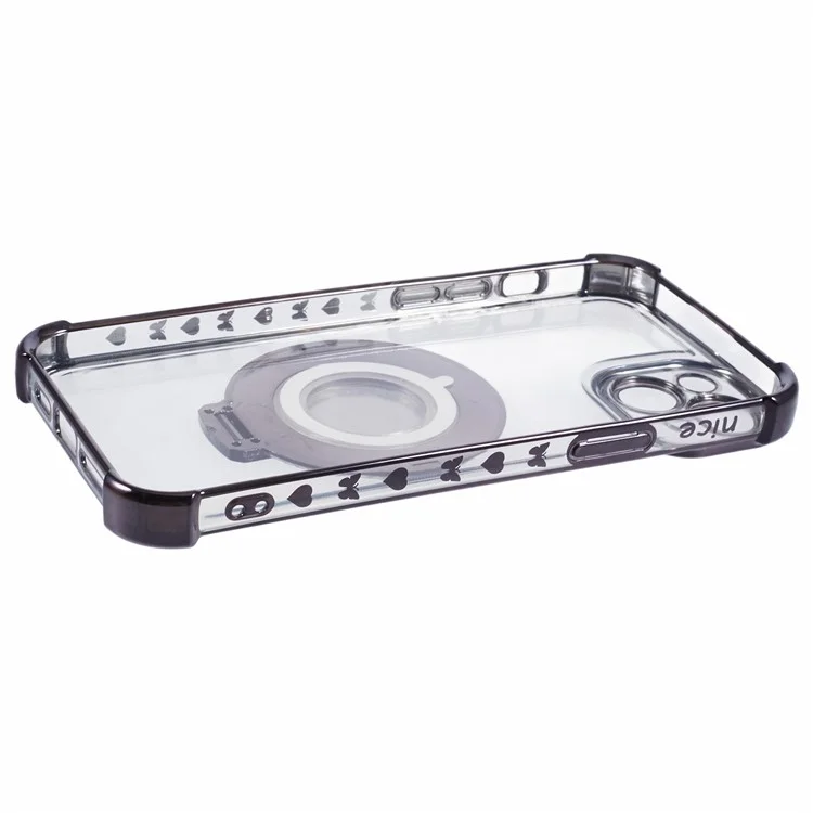 For iPhone 15 Plus Case Kickstand TPU Clear Phone Cover with Makeup Mirror - Black
