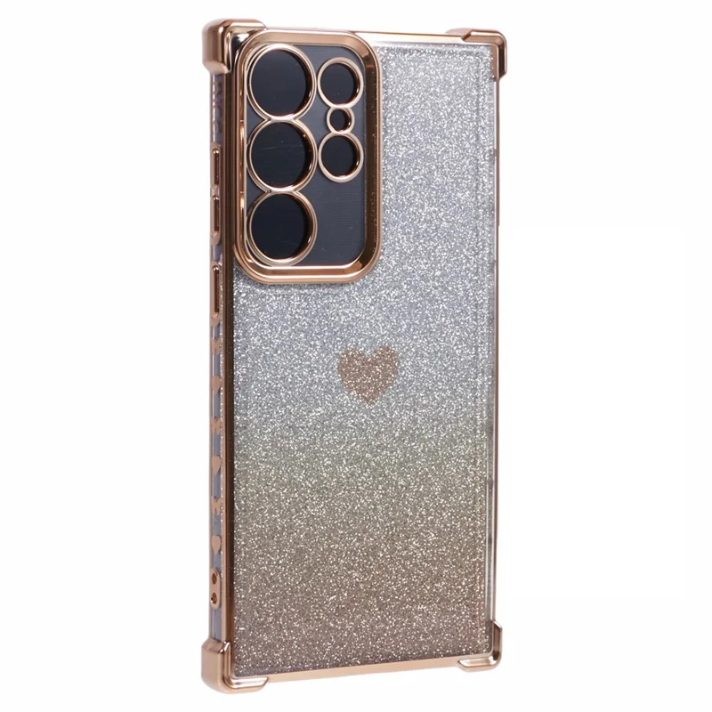 Voor Samsung Galaxy S23 Ultra Case Gradiënt Glitter Hart Electrolytisch TPU Telefoonhoesje - Goud